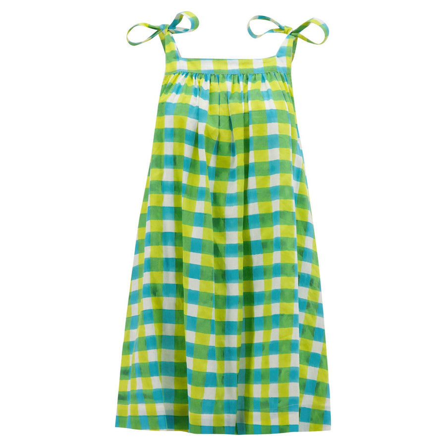 Mimi Shoulder Tie Sun Dress in Citrus Gingham