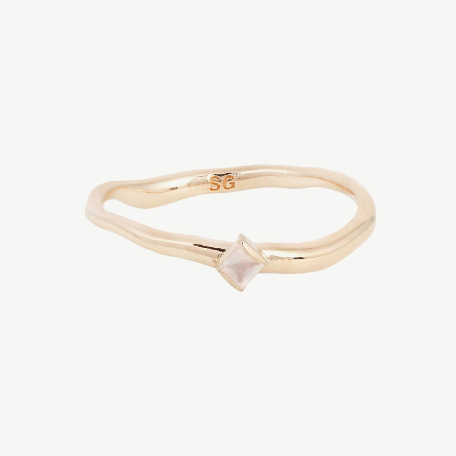 Single Cobble Gemstone Ring - Organic Band - Made in NYC