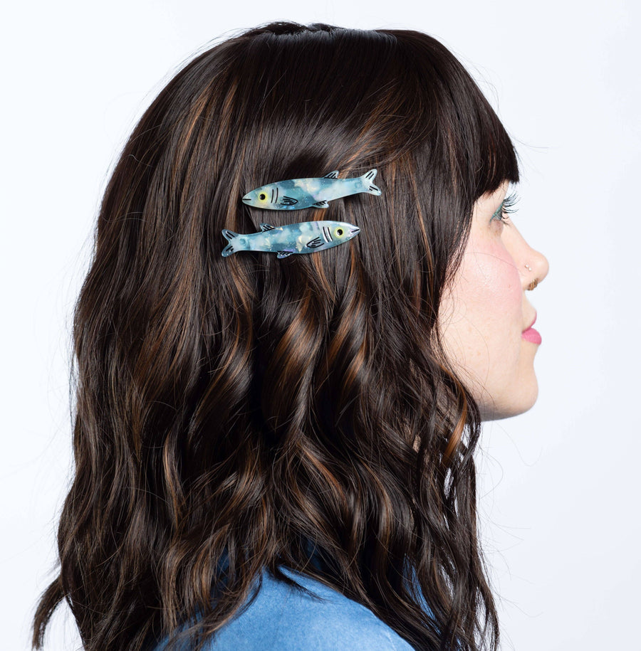 Blue Sardine Alligator Hair Clip Set