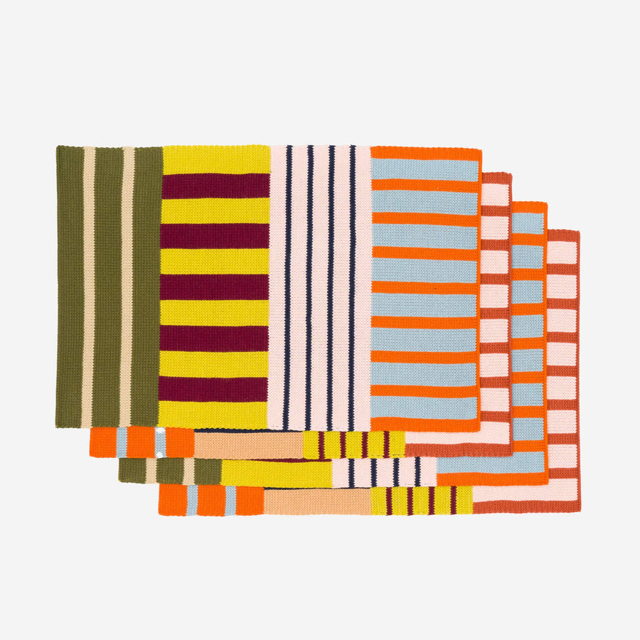 Patchwork Stripe Knit Placemat Set