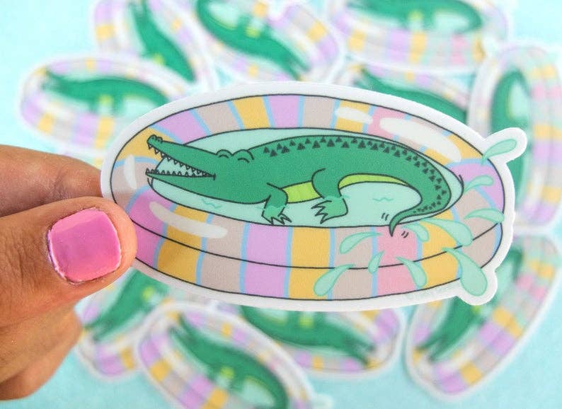 Crocodile Vintage Wade Pool, Alligator Summer Vinyl Sticker
