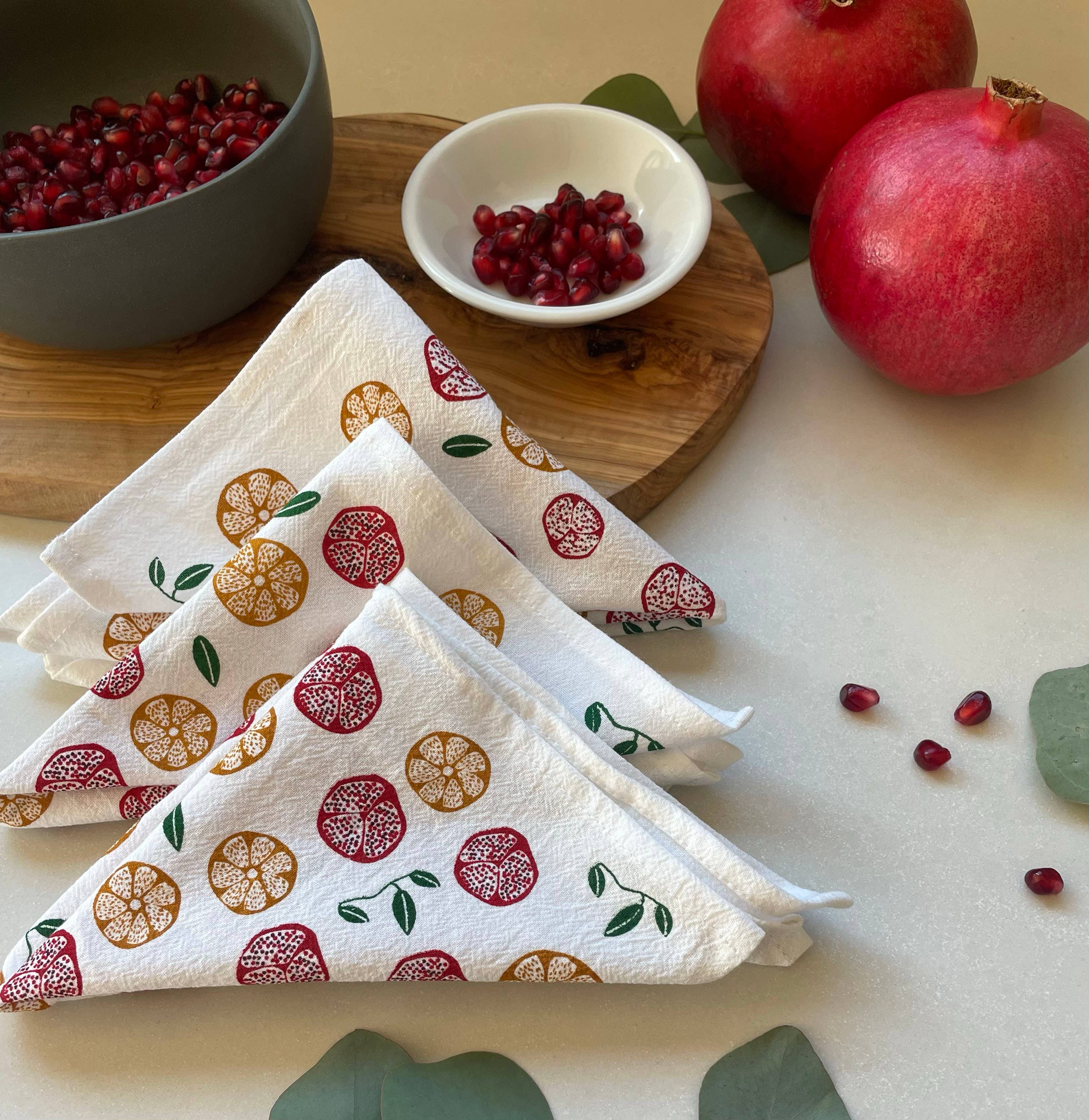 Cotton cloth napkins SET OF 4 -Pomegranate and Orange