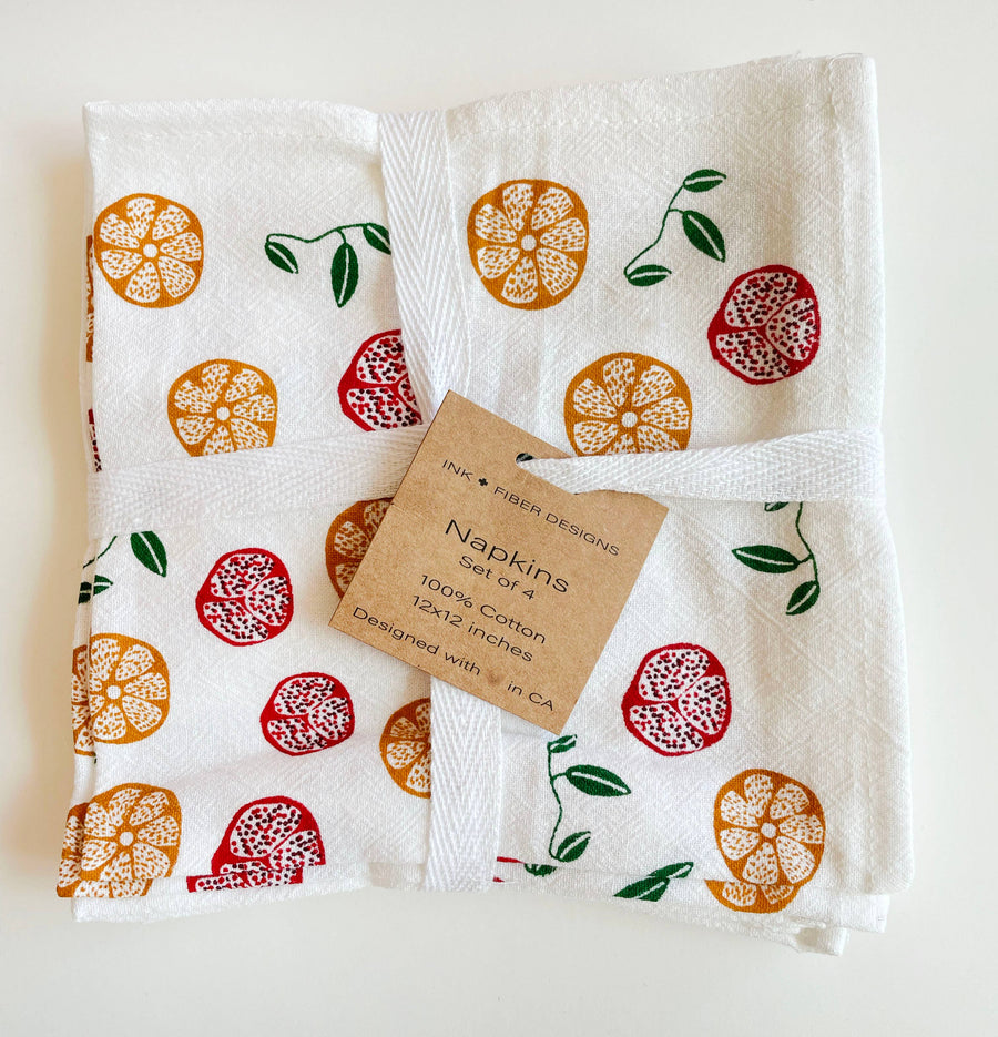 Cotton cloth napkins SET OF 4 -Pomegranate and Orange