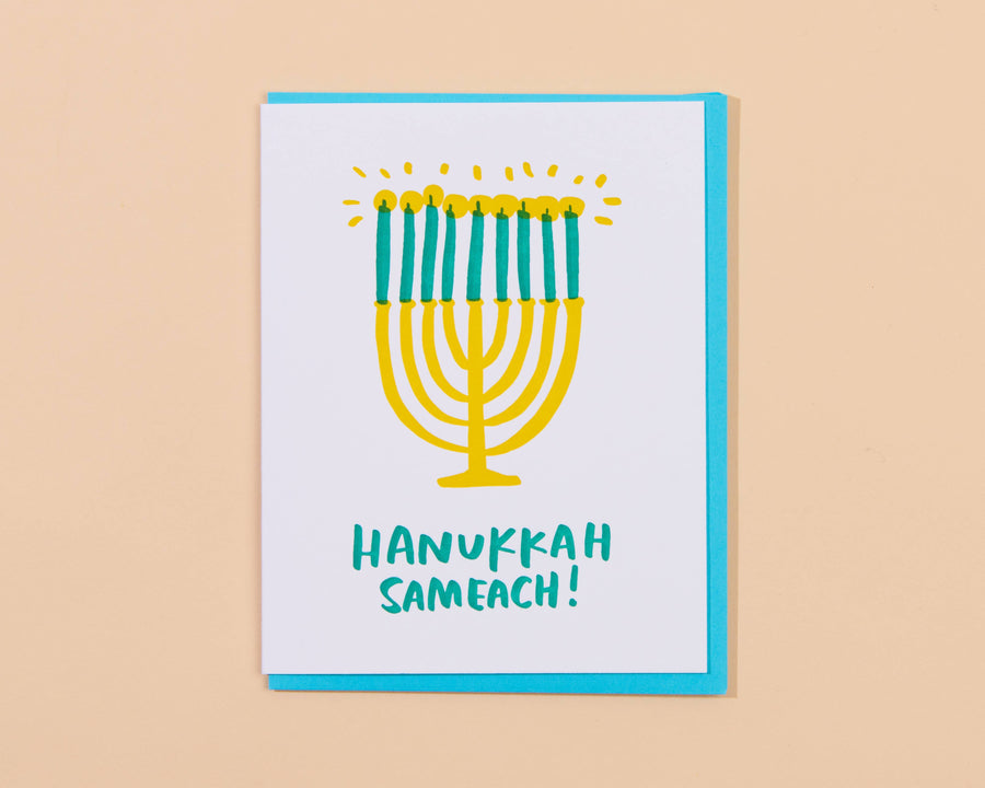 Hanukkah Sameach Menorah Letterpress Greeting Card- Made in USA