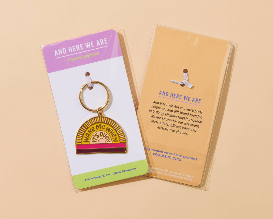 Wake Me When It's Over - Enamel Sun Keychain - Holiday Gift Stocking Stuffer - Bag Charm