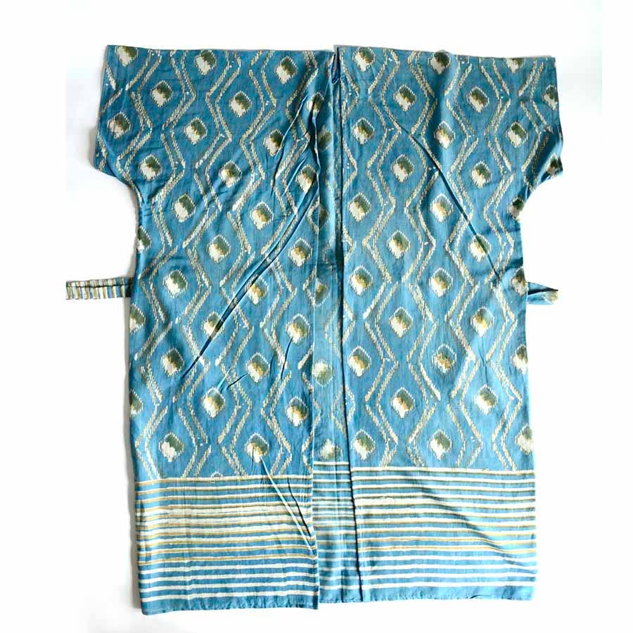 Bohemian Kimono Robe Dress Coverup in Blue Gold Tones | Bali