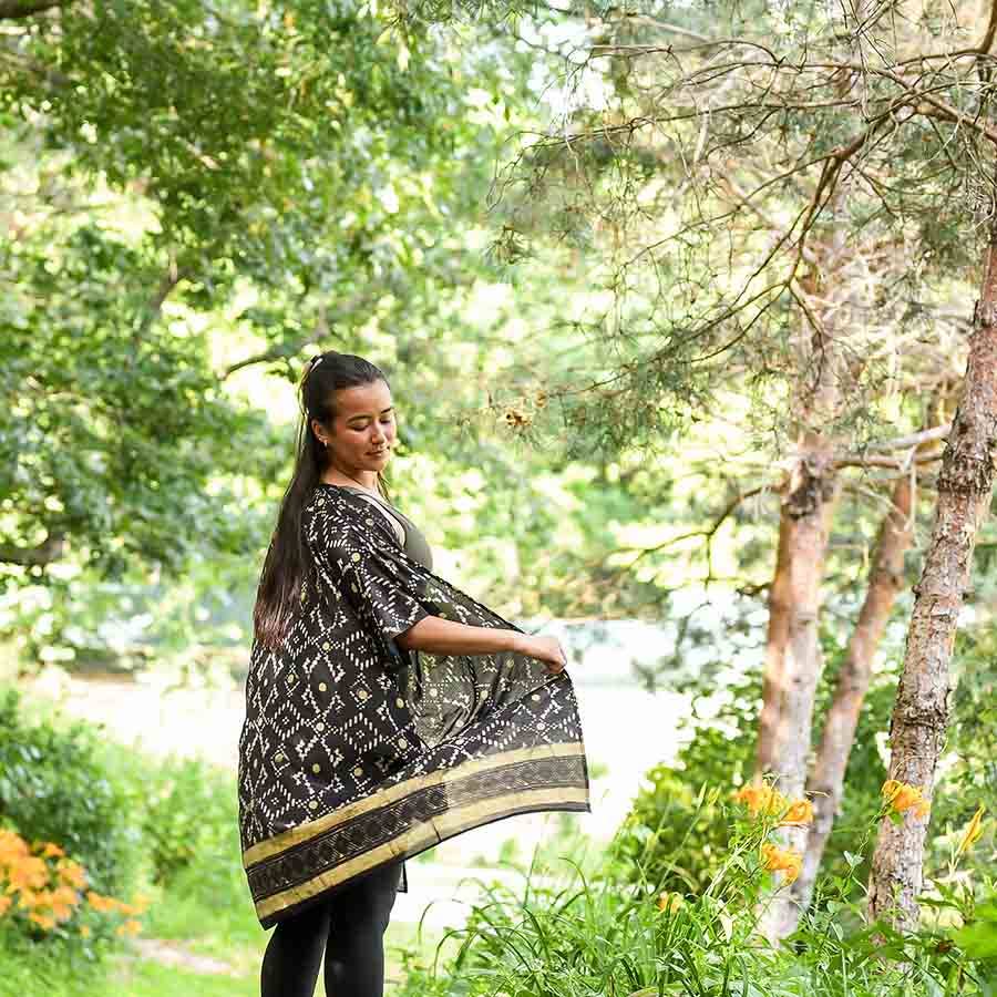 Black Modern Women's Kimono Robe - Beach Coverup | Mansa