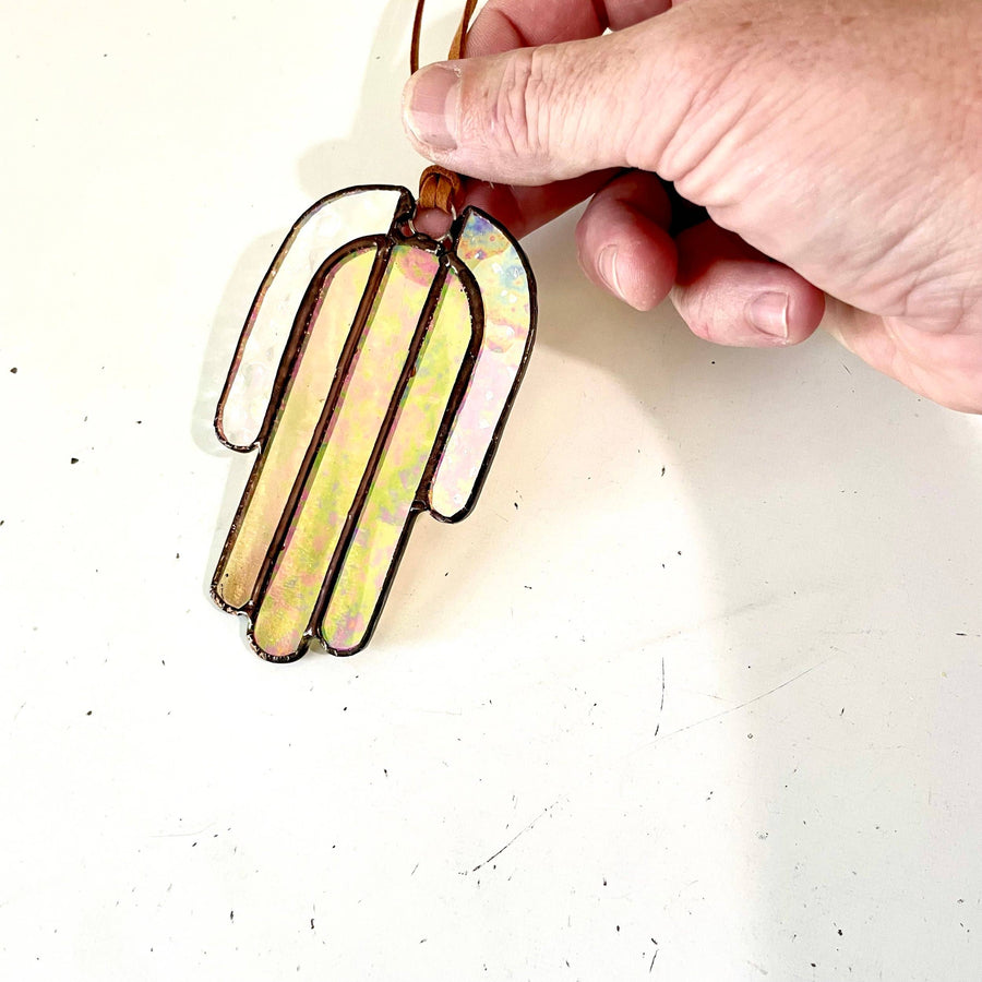 Stained Glass Mini Hamsa Hand (Iridescent Gold And Clear)