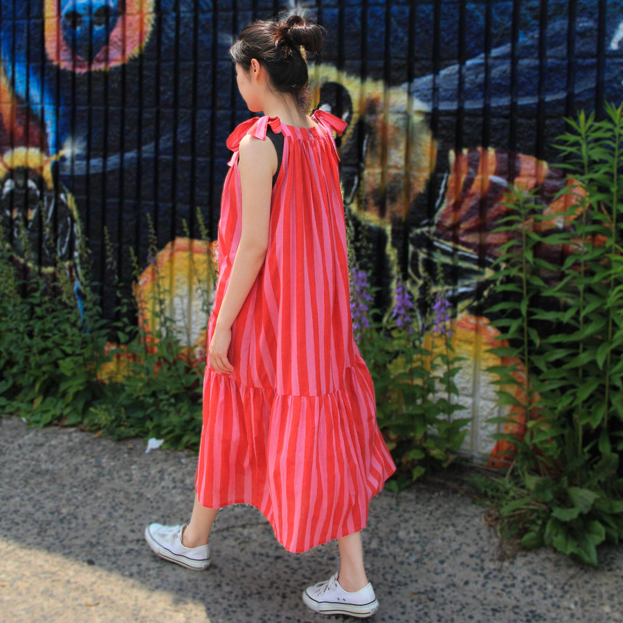 Chloe Shoulder Tie Sun Dress in Bloom Cabana Stripe