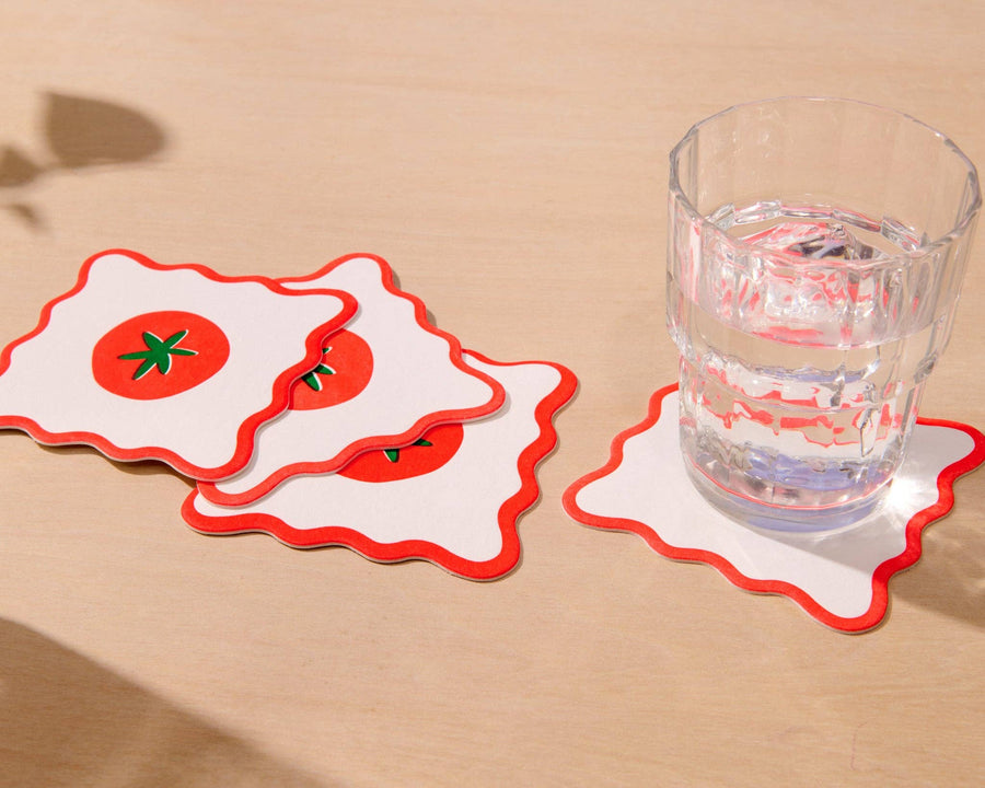 Crudite Letterpress Vellum Coasters - Tomato (Set of 4) - Food, Vegetable, Fruit, Summer, Garden, Tomato Girl - Dinner Party, Housewarming Gift, Christmas Gift, Stocking Stuffer