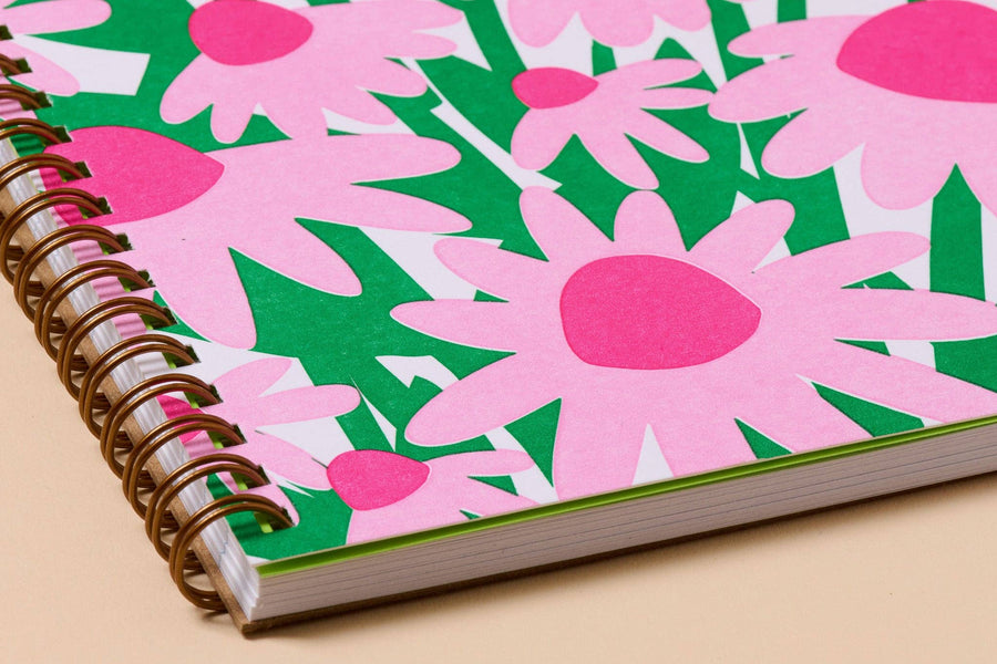 Coneflower Wildflower Letterpress Spiral A5 Notebook - Made in USA - Outdoor, Hiking, Gardening - Back to School, Christmas Gift