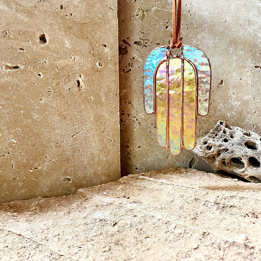 Stained Glass Mini Hamsa Hand (Iridescent Gold And Clear)