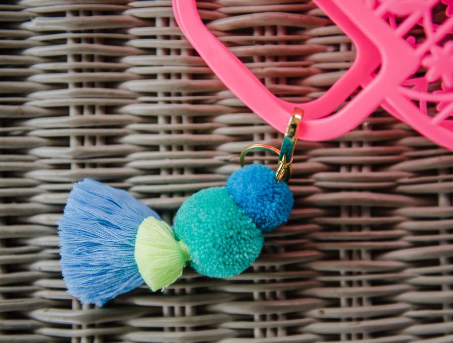 Pom Pom & Tassel Keyring / Bag charm - Moss Green
