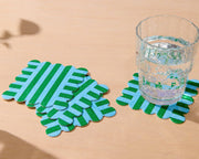 Riviera Stripes Scalloped Letterpress Vellum Coasters - Blue/Green (Set of 4) - Made in USA - Housewarming, Home Decor, Christmas Gift, Stocking Stuffer