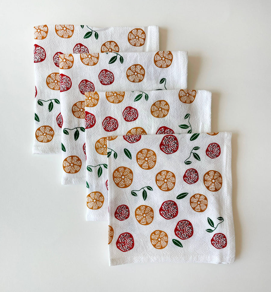 Cotton cloth napkins SET OF 4 -Pomegranate and Orange