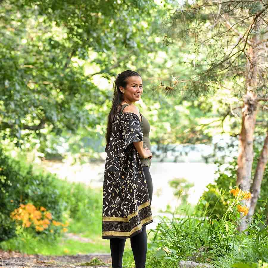 Black Modern Women's Kimono Robe - Beach Coverup | Mansa