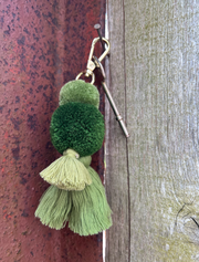 Pom Pom & Tassel Keyring / Bag charm - Moss Green