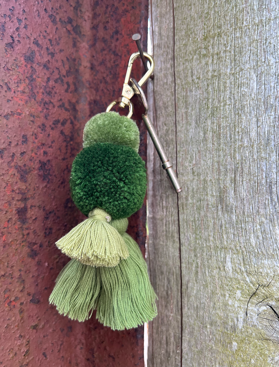 Pom Pom & Tassel Keyring / Bag charm - Moss Green