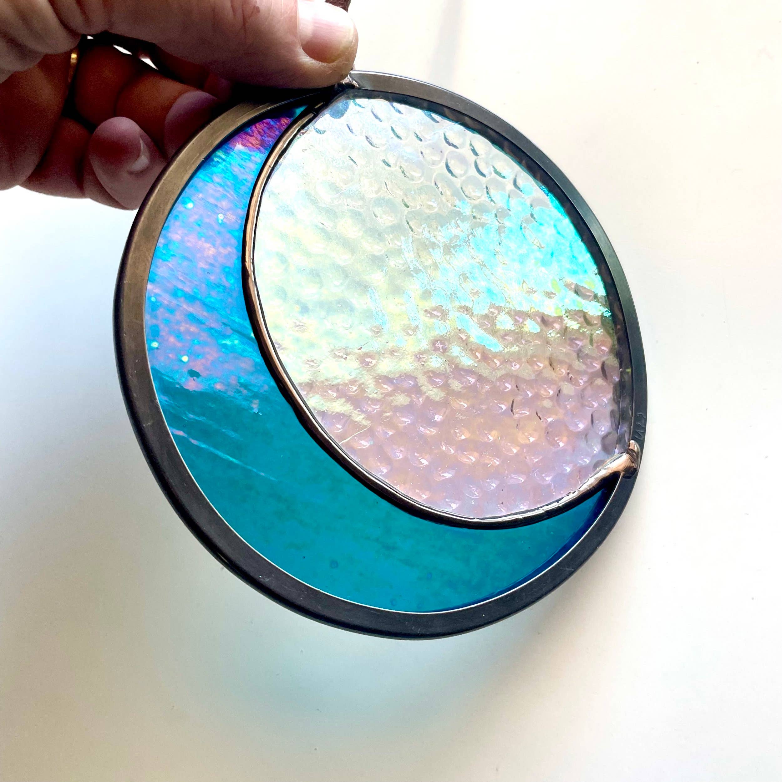 Stained Glass Full Blue Moon Iridescent 5"