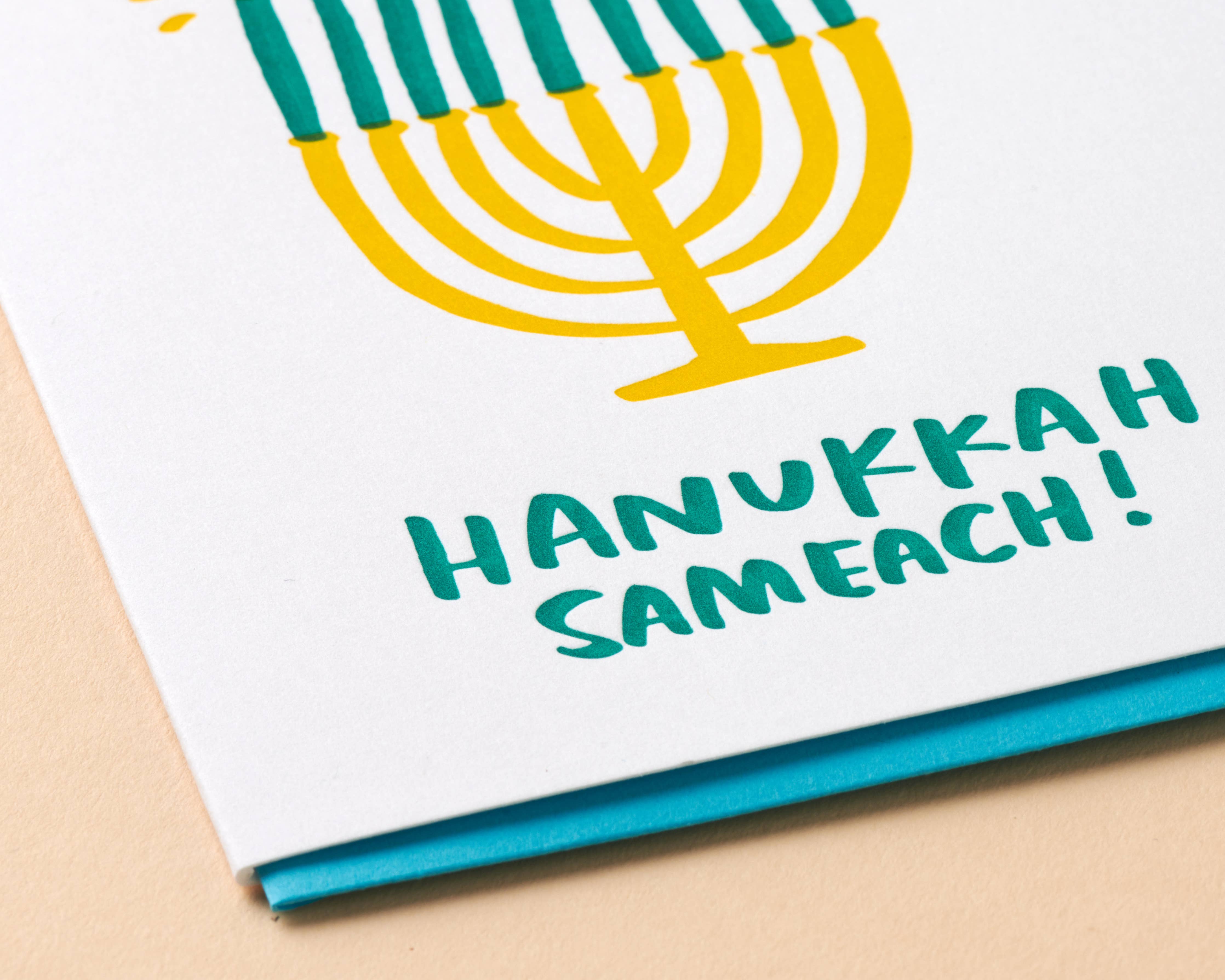 Hanukkah Sameach Menorah Letterpress Greeting Card- Made in USA