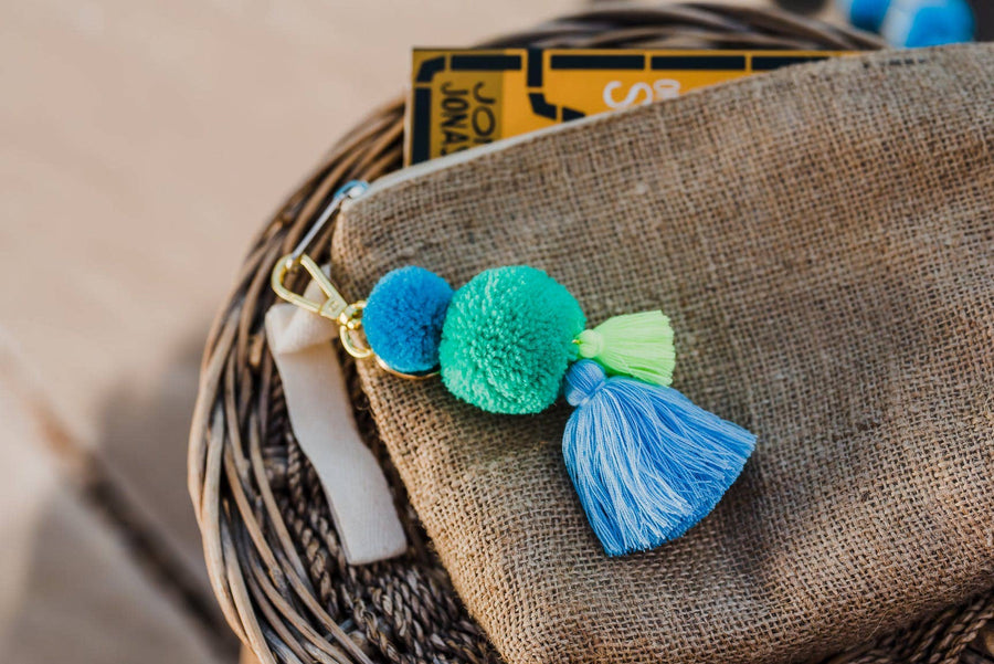 Pom Pom & Tassel Keyring / Bag charm - Moss Green
