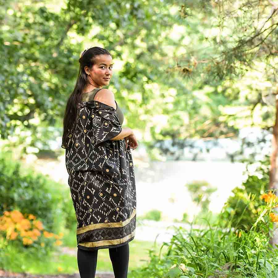 Black Modern Women's Kimono Robe - Beach Coverup | Mansa