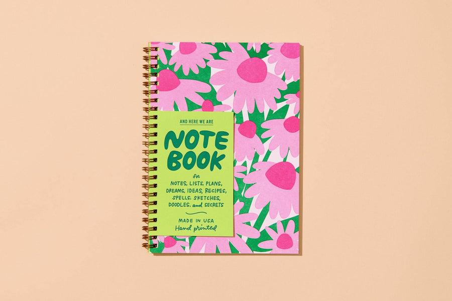 Coneflower Wildflower Letterpress Spiral A5 Notebook - Made in USA - Outdoor, Hiking, Gardening - Back to School, Christmas Gift