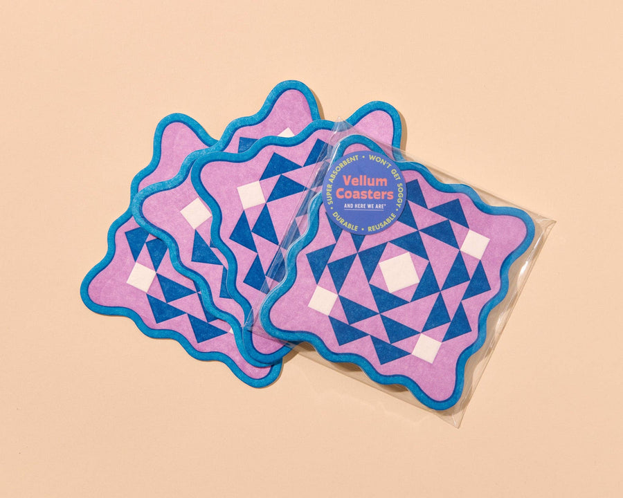 Kaleidoscope Letterpress Vellum Coasters - Blue/Purple (Set of 4) - Made in USA - Stocking stuffer, Holiday, Gift Guide