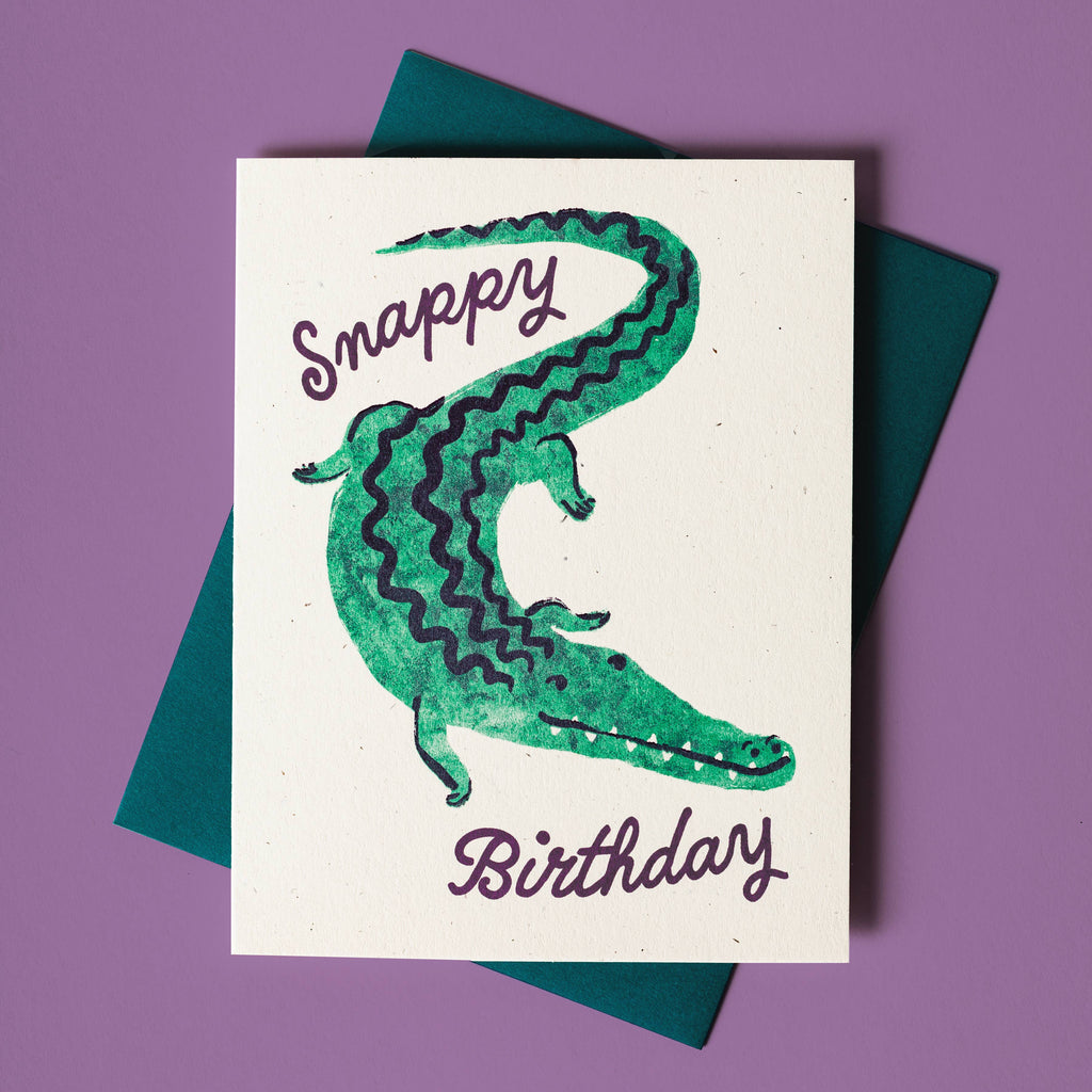 Snappy Birthday Crocodile - Risograph Birthday Card – rabbit RABBIT