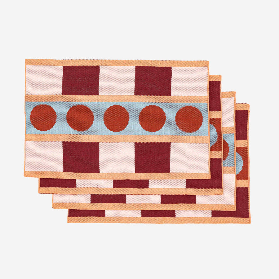 Stripe Dot Placemat Set: Ruby