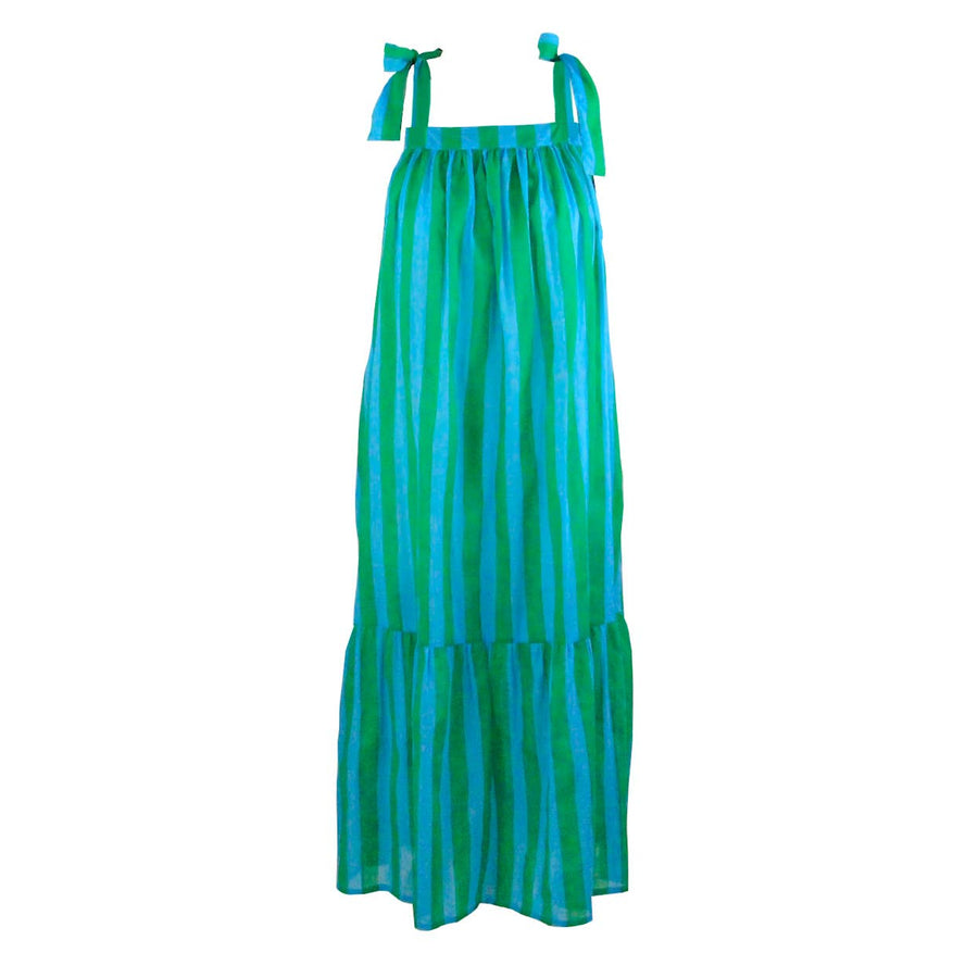 Chloe Shoulder Tie Sun Dress in Garden Cabana Stripe