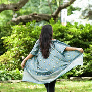 Bohemian Kimono Robe Dress Coverup in Blue Gold Tones | Bali