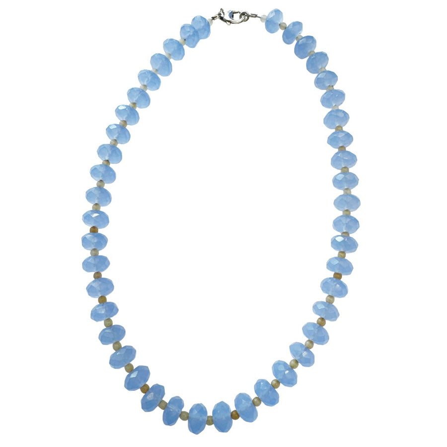 Beaded necklace featuring chalcedony colored vintage beads