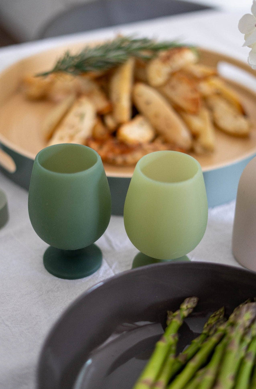 Sage + olive | stemm | silicone unbreakable wine glasses