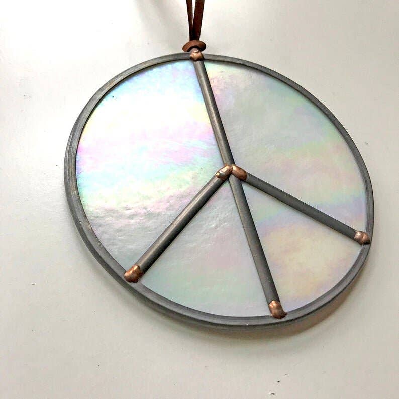 Stained Glass Peace Full White Iridescent 6"