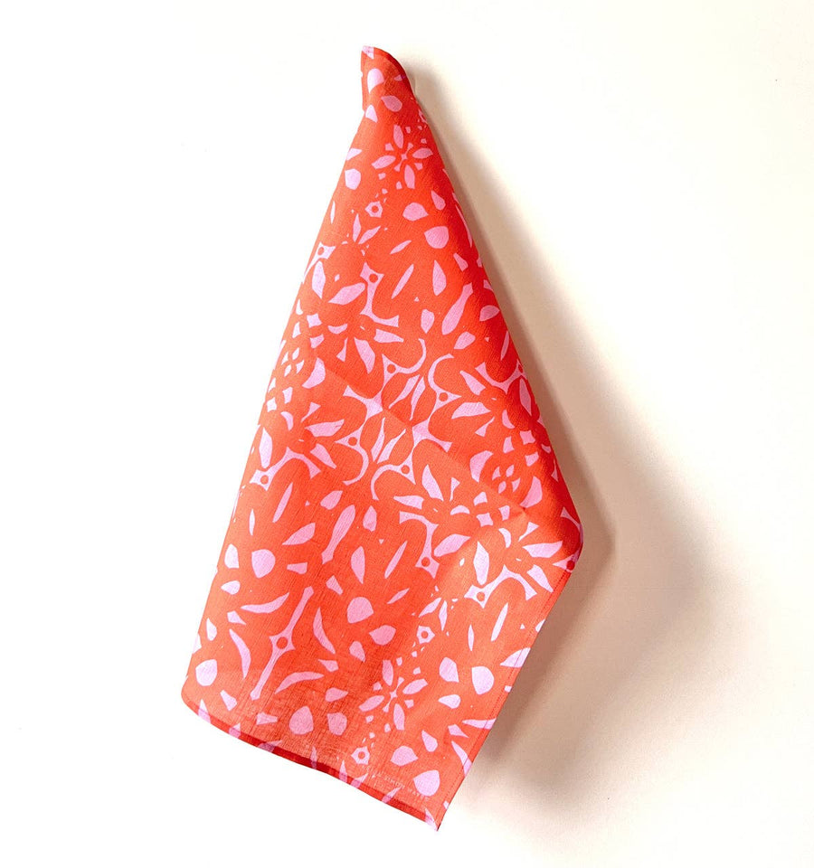 Trellis Tea Towel, coral