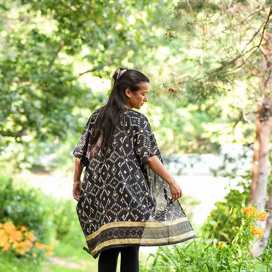 Black Modern Women's Kimono Robe - Beach Coverup | Mansa