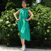 Chloe Shoulder Tie Sun Dress in Garden Cabana Stripe