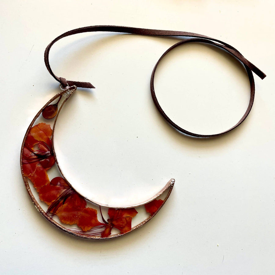 Glass flower pressed Desert Bloom Crescent Moon 5"
