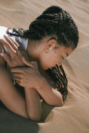 Single Cobble Gemstone Ring - Organic Band - Made in NYC