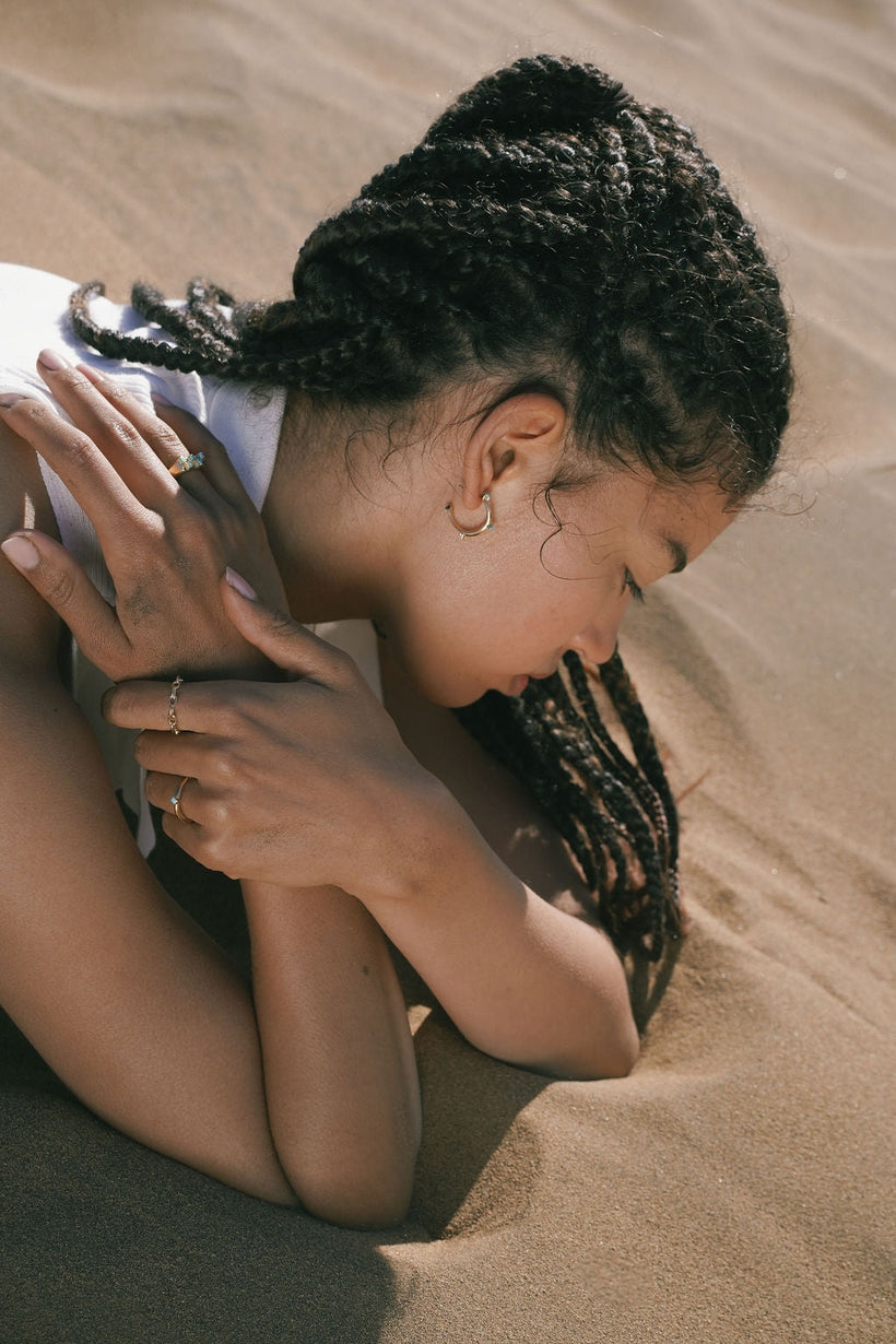 Single Cobble Gemstone Ring - Organic Band - Made in NYC