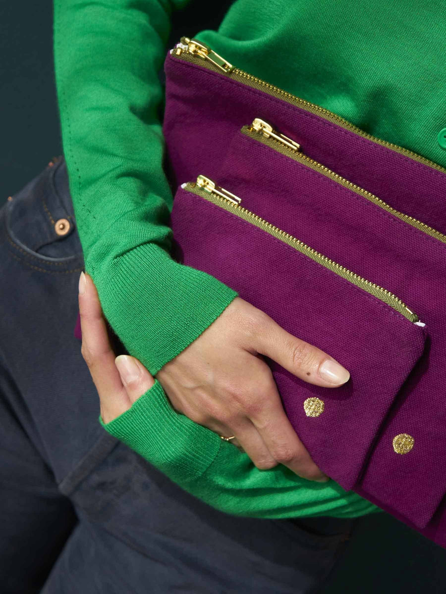100% organic cotton pouch - purple - gold zipper - ecofriendly