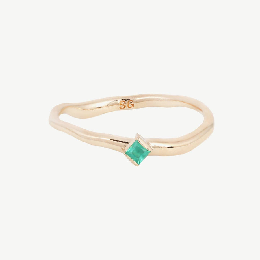 Single Cobble Gemstone Ring - Organic Band - Made in NYC