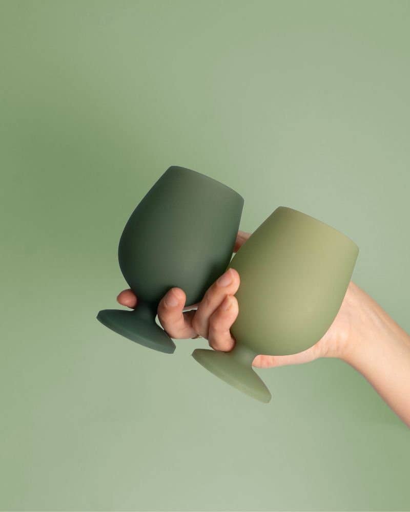 Sage + olive | stemm | silicone unbreakable wine glasses