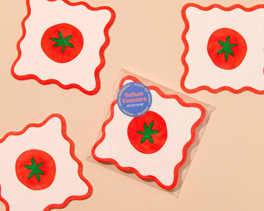 Crudite Letterpress Vellum Coasters - Tomato (Set of 4) - Food, Vegetable, Fruit, Summer, Garden, Tomato Girl - Dinner Party, Housewarming Gift, Christmas Gift, Stocking Stuffer
