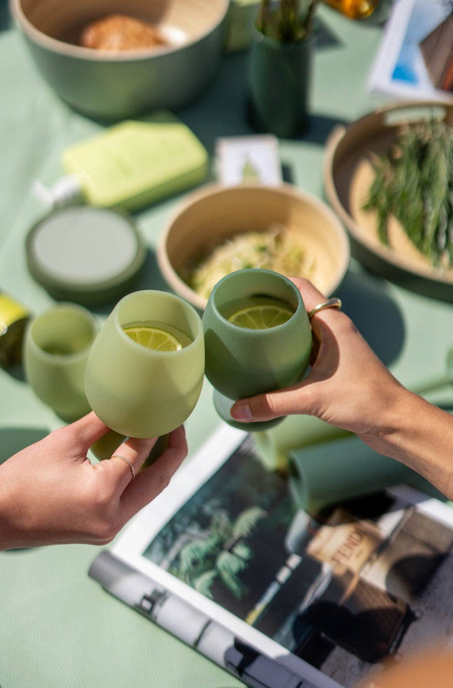 Sage + olive | stemm | silicone unbreakable wine glasses