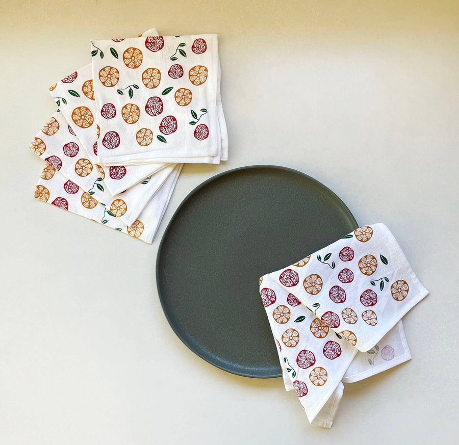 Cotton cloth napkins SET OF 4 -Pomegranate and Orange