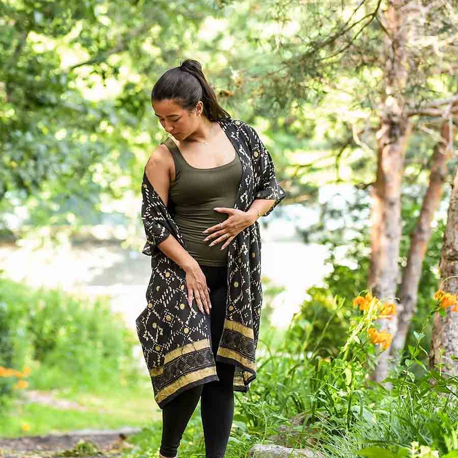 Black Modern Women's Kimono Robe - Beach Coverup | Mansa