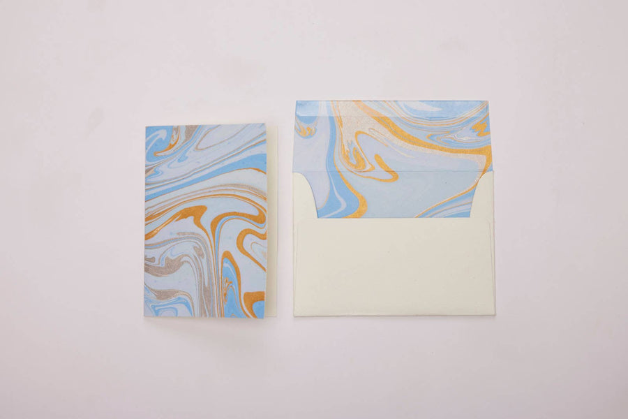 Hand Marbled Greeting Card - Free Spirit Powder Blue