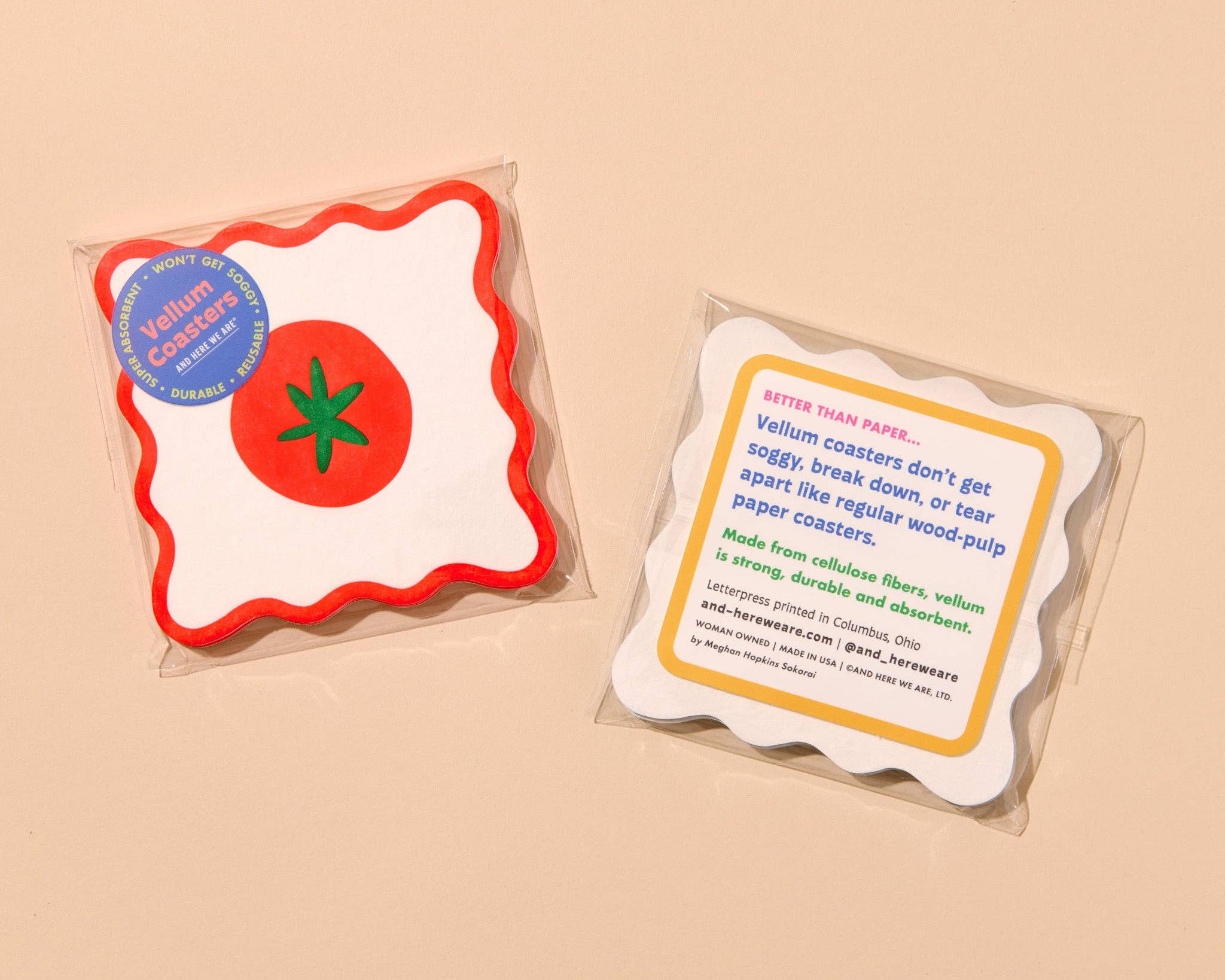 Crudite Letterpress Vellum Coasters - Tomato (Set of 4) - Food, Vegetable, Fruit, Summer, Garden, Tomato Girl - Dinner Party, Housewarming Gift, Christmas Gift, Stocking Stuffer